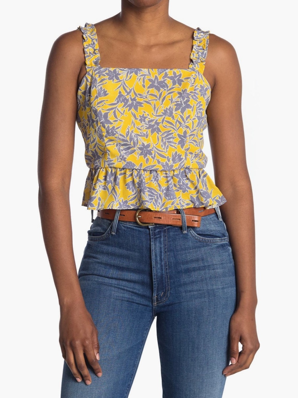 19 Cooper Yellow and Blue Floral Ruffle Tank, Small NWOT